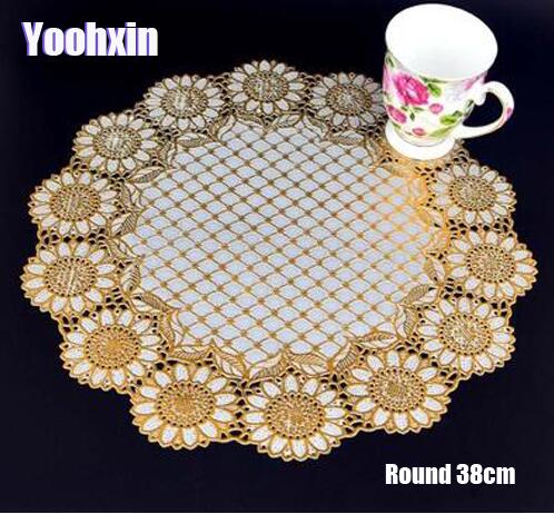 2022 heiße Spitze PVC Gold Kunststoff Tabelle Ort matt Pad Tuch Tasse Hochzeit Speise Tee Kaffee Bahn Tischset Becher Deckchen trinken Küche