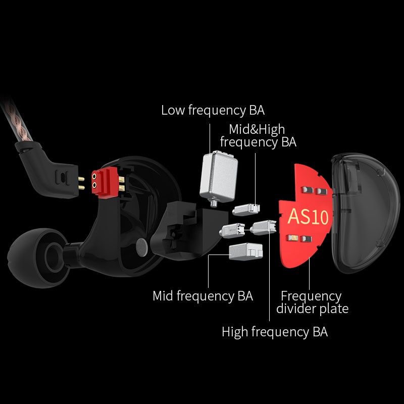 Kz AS10 Hoofdtelefoon 5 Balanced Armature Driver In Ear Oortelefoon Hifi Bass Monitor Oortelefoon Oordopjes Met 2pin Kabel Kz ZS10 kz BA10