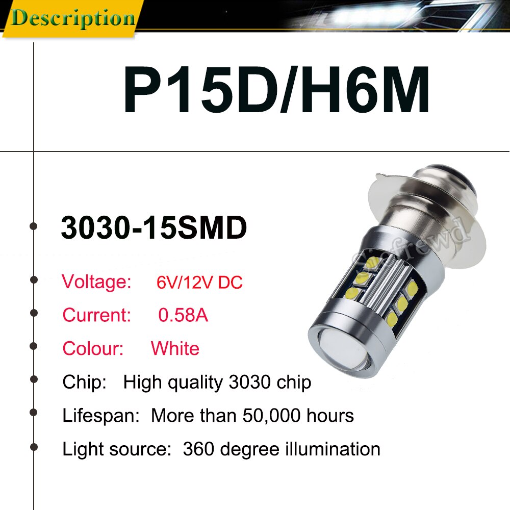 1Pcs 6V 12V Motorcycle LED Headlight Bulb P15D PX15D P15-25-1 T19 3030SMD White High Low Beam Scooter Moped ATV Front Lamp Light