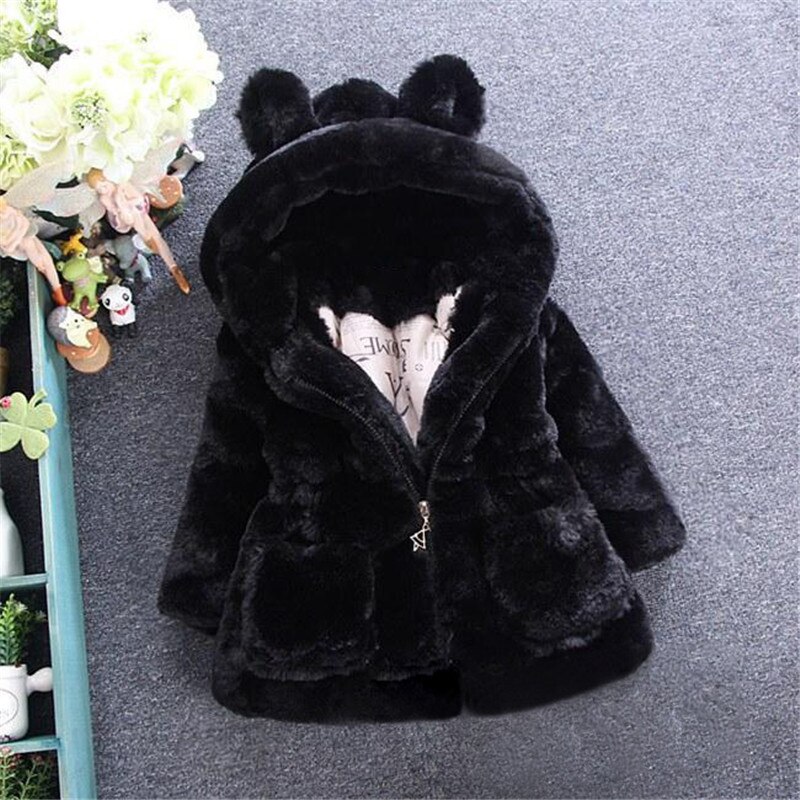 Winter Baby Jassen Voor Meisjes Kleding Baby Kleding Leuke Oren Kids Hooded Jassen Peuter Warme Jas Baby Jongens Bovenkleding Wol: black / 24M