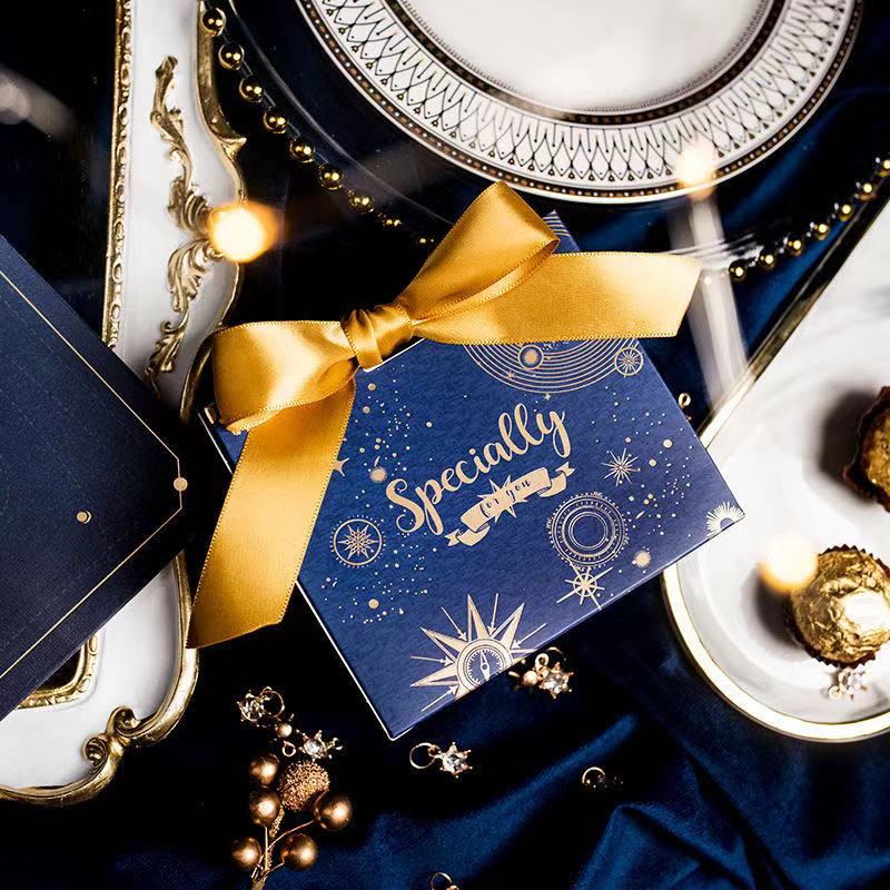 Blue Sweet Bag Box for Decoration/Event Party Supplies/Birthday Favours Boxes Star DIY Boxes: gold ribbon / 10pcs