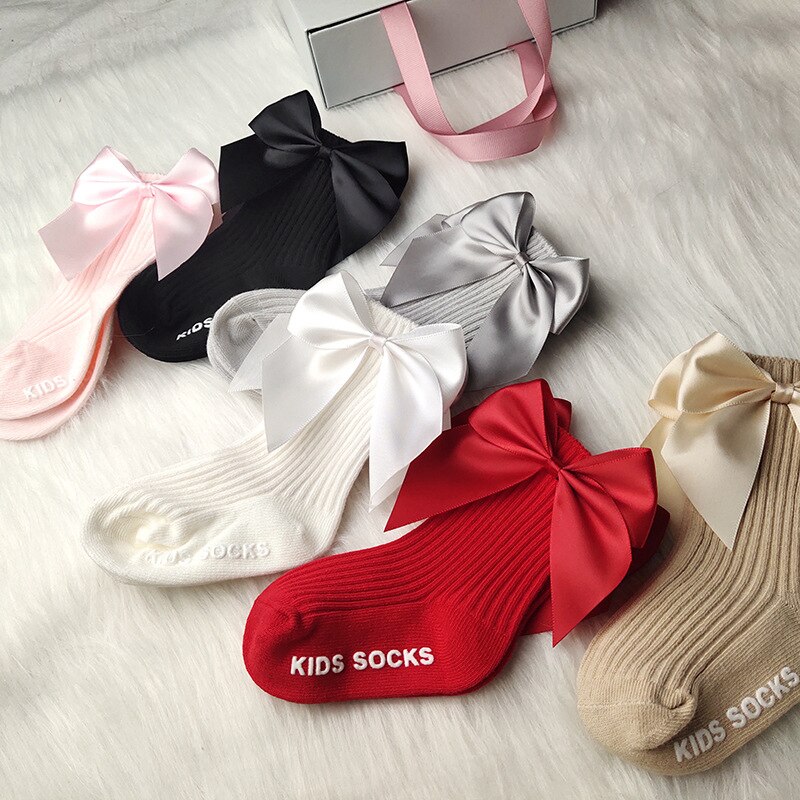 Leuke Big Bows Baby Sokken Effen Kleur Antislip Kids Meisjes Sokken Zachte Katoenen Gebreide Baby Peuter Sokken 0-12 Maanden