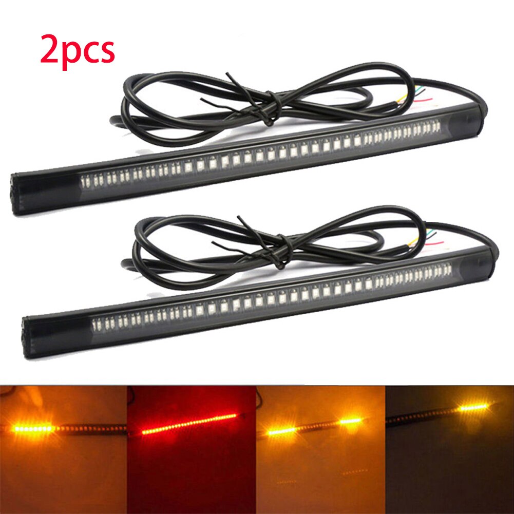 2 uds Universal LED Flexible tira de luces para motocicleta Accesorios Moto luz trasera LED Placa de luz de freno señal de