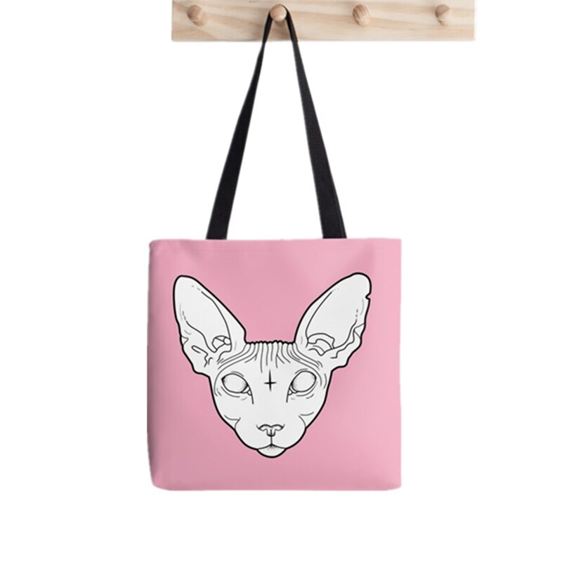 Shopper Sphynx Cat Cartoon printed Tote Bag women Harajuku shopper handbag girl Shoulder shopping bag Lady Canvas Bag: F788