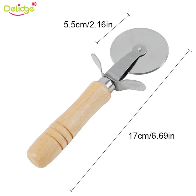 Round Pizza Cutter Stainless Steel With Wooden Handle Pizza Knife Cutter Pastry Pasta Dough Kitchen Baking Tools