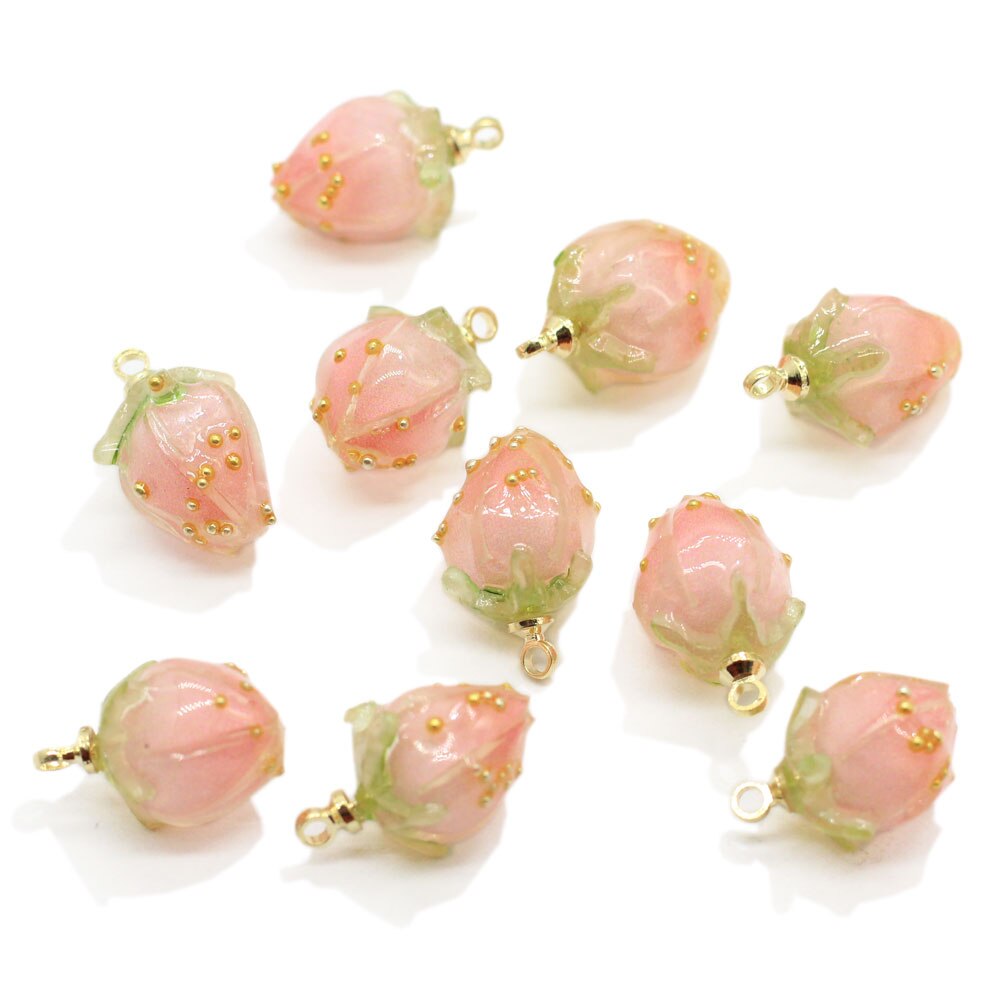 Breloques en résine à fleurs roses, 20/50 pièces, artisanat 3D, classique en forme de lanterne, pour fête à domicile, magasin de bijoux, ornement,: 16mm-50PCS