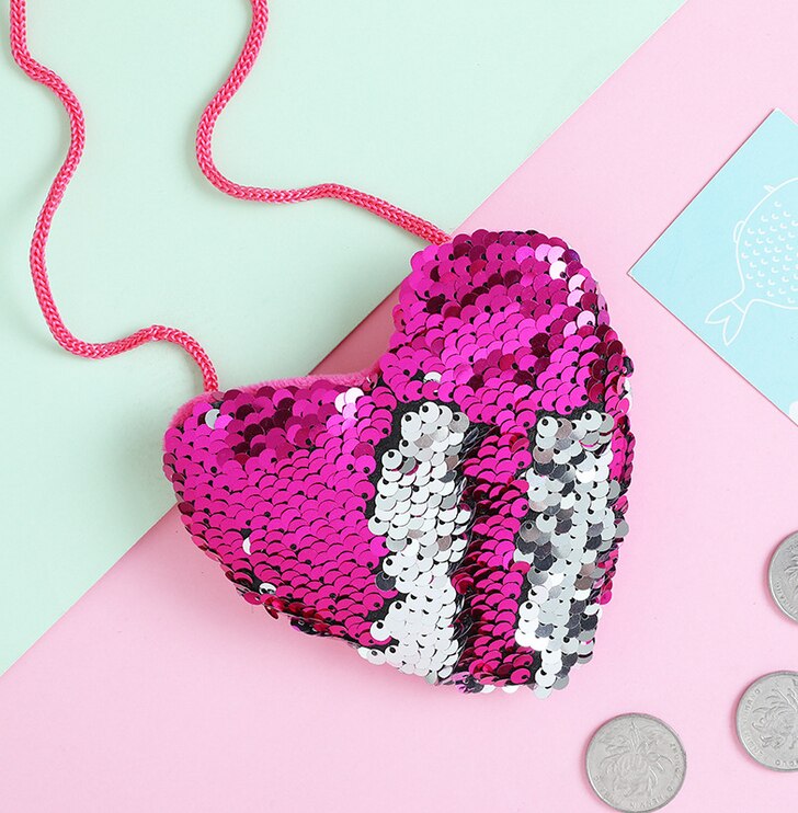 Vrouwen Mode Meisje Schouder Paillette Tassen Dames Crossbody Schouder Hart Mini Tassen: Hot Pink