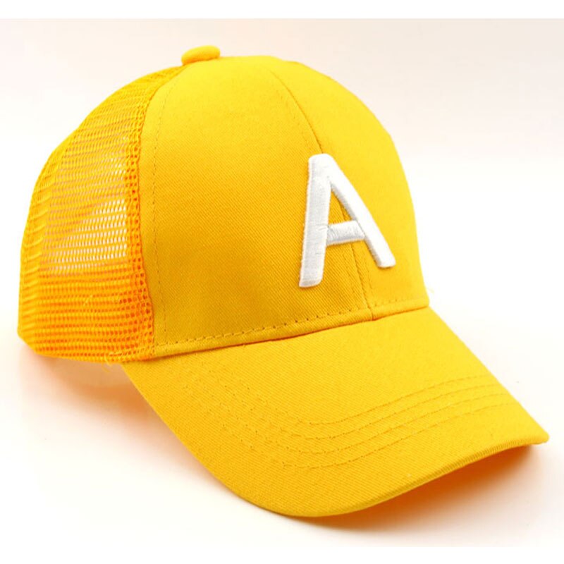 Children letter baseball cap embroidery A mesh trucker cap 3-7 Years adjustable size Black White Yellow Red