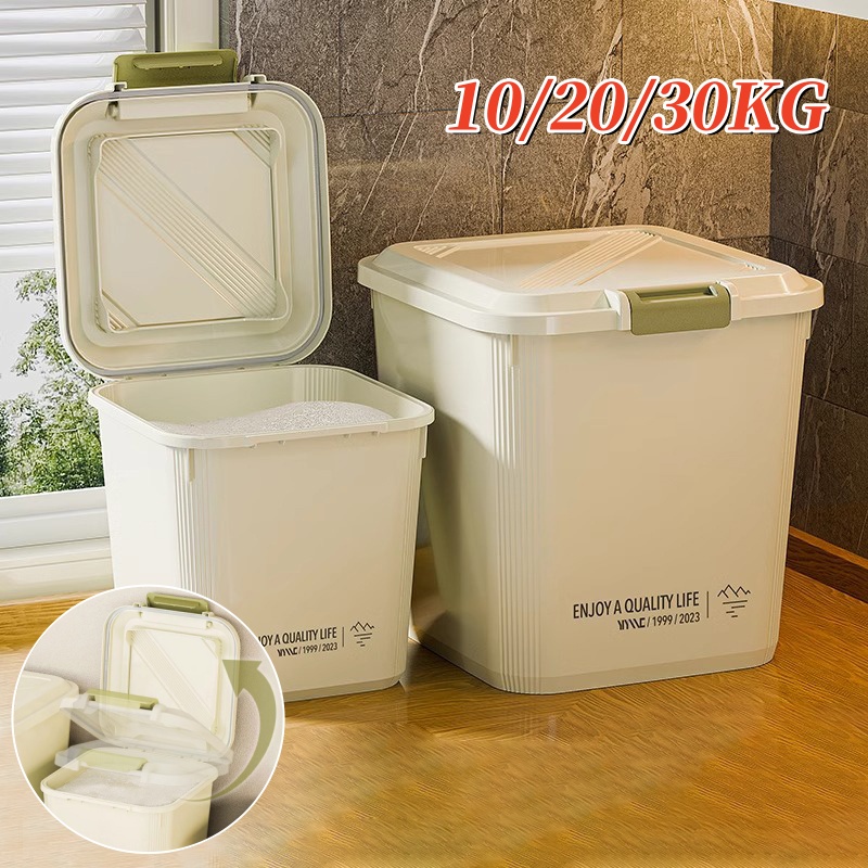 10/20/30KG Rice Container Rice Storage Box Sealed Cereal Dispenser With Buckle Insect Proof Pet Food Container Kitchen Organizer