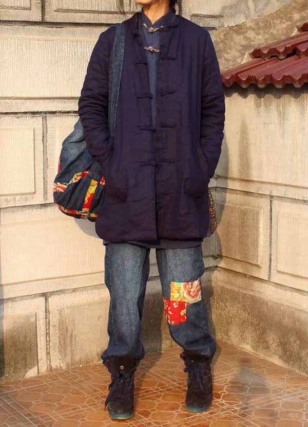 Traditional Chinese Winter Jacket Original Spring Autumn Coat Women Thin Quilted Coat Jaqueta Feminina Abrigos Mujer 4Colors: Deep blue