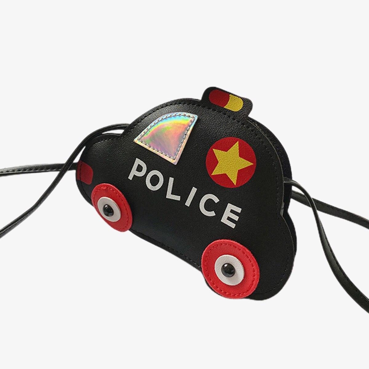 Newest Trendy Children Police Car Crossbody Bag Zipper Car Shaped Mini Shoulder Bag Purse for Kids Traveling: Black