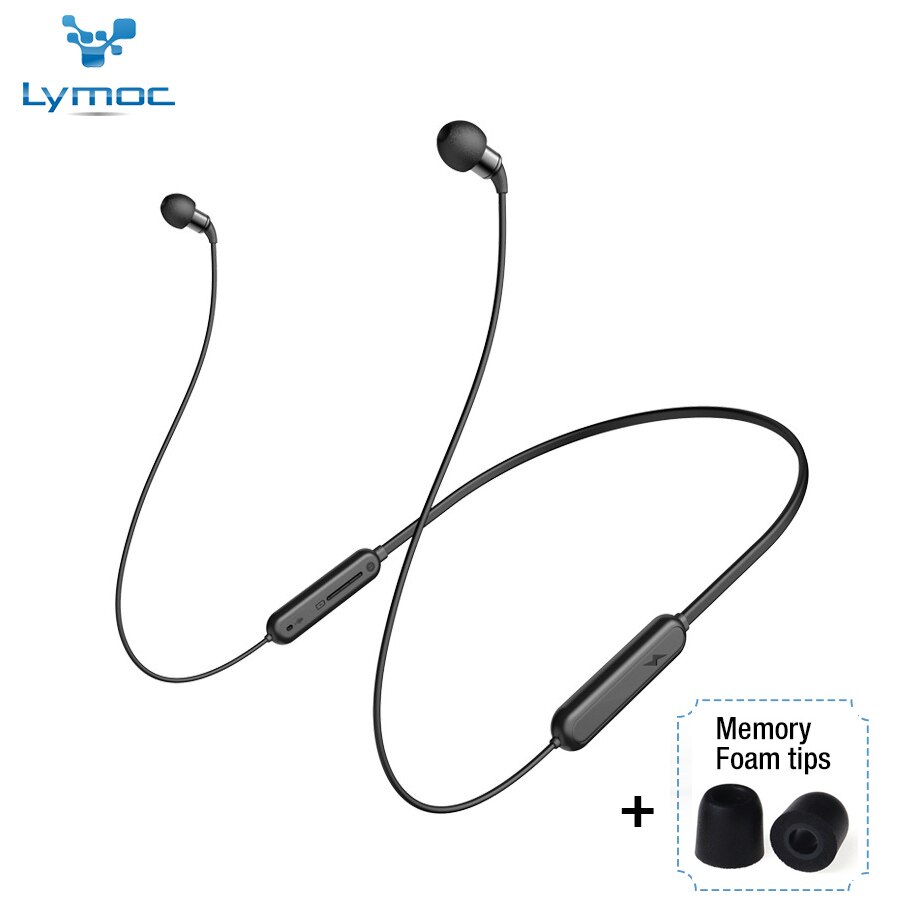 Lymoc A3 Bluetooth 5.0 Headphones - 25H Talk Time - Neckband Sport Earbuds - CVC 6.0 Noise Cancelling - Hifi Stereo HD Mic: Black memory tips