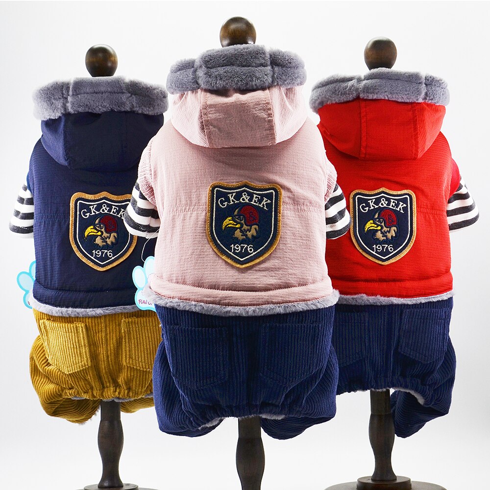 Jongen Hond Kat Jasje met Uil Badge Kat Puppy Fleece Jumpsuit Hoodie Winter Warm Apperal