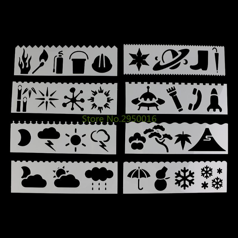 8Pcs/set Kids Plastic Drawing Template Rulers Stencils DIY Painting DIY Making School Stationery Supply Tools Craft 8 Types C26: Weather