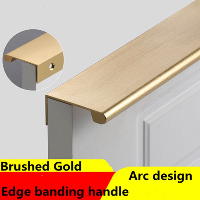 Modern simple Invisible handle black brushed gold kitchen cabinet cupboard wardrobe door handle Surface mounted long edge pull: BRUSHED GOLD / L 300MM