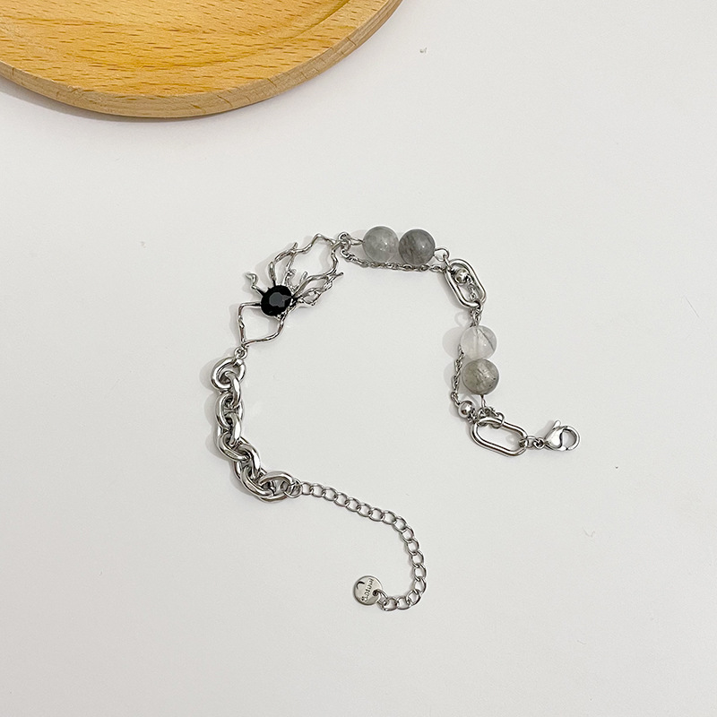 Punk Zwarte Spin Armband Gothic Grey Kraal Rvs Ketting Armbanden Voor Vrouwen Halloween Sieraden