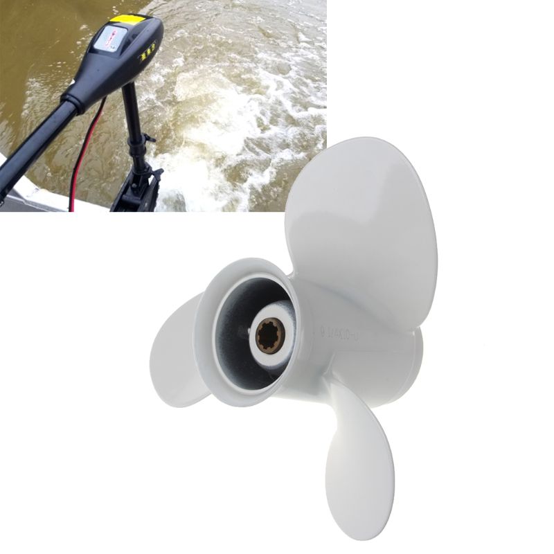 Boot Buitenboordmotor Propeller 9 1/4X10 Aluminium Voor Yamaha 9.9-15HP 63V-45945-00-EL Wit 3 Blades 8 Spline tand R-Rotatie