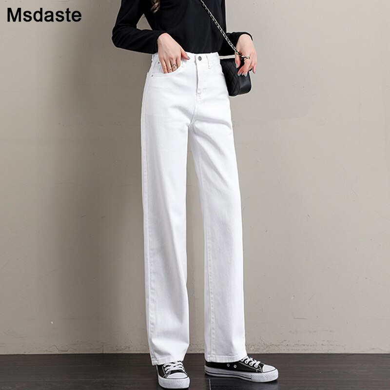 White Jeans Women High Waist Wide Leg Woman Jeans Pants Pantalones Denim Trousers Casual Female Cotton Loose Pants Woman Jeans