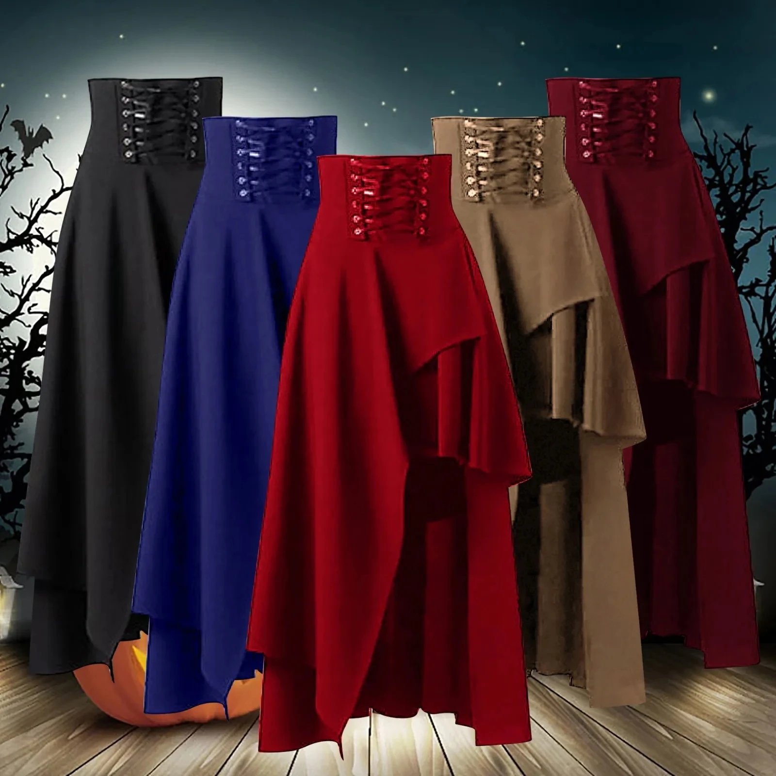 Cosplay Medieval Renaissance Gothic Steampunk Clothes Pirate Costumes Halloween Carnival Vintage Dress Up Hem Maxi Skirt
