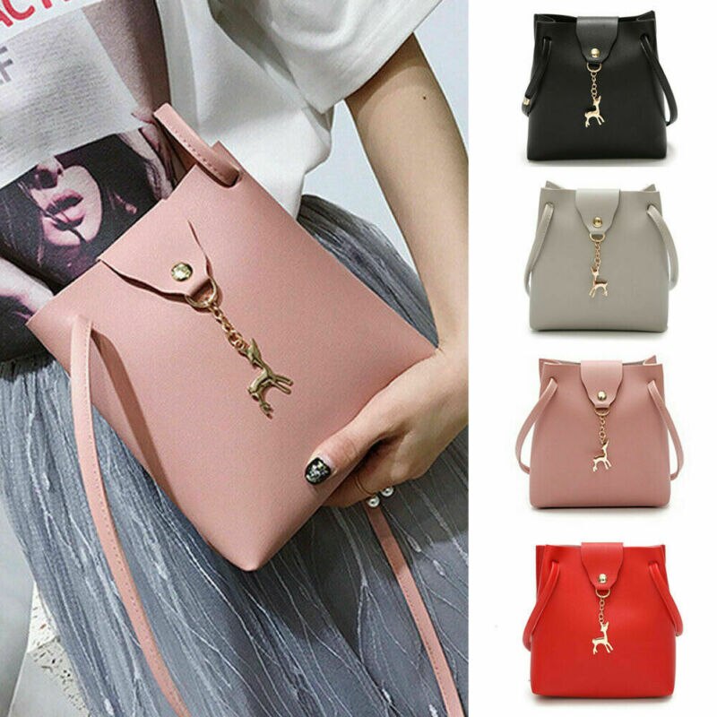 Women Ladies Leather Handbag Solid Hasp With Cute Pendant Shoulder Messenger Crossbody Bag Party Bag