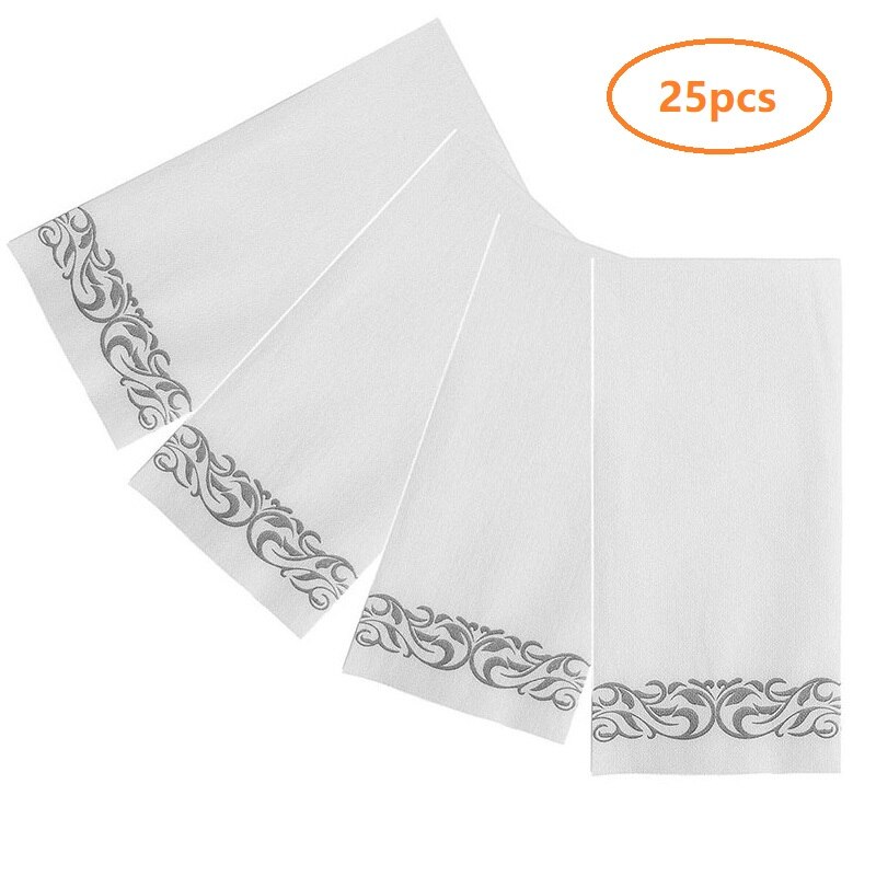 25 Stuks Wegwerp Servetten Handdoeken Rose Goud Zilver Decoratieve Badkamer Folie Papier Voor Etentje Bruiloft Verjaardagslevering: Silver