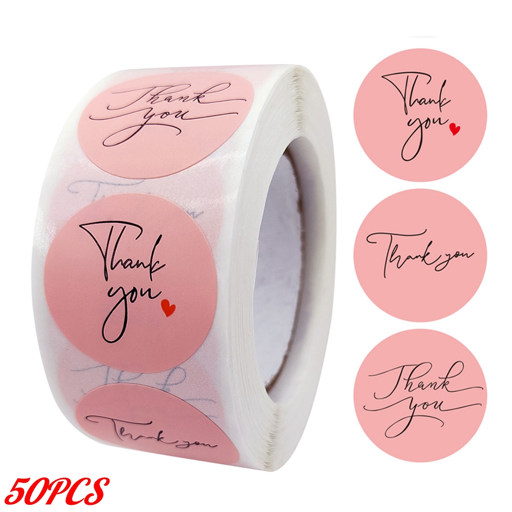 50-500pcs Pink Thank You Stickers for packaging Envelope Seal Labels Handmade decor for Small Business Stationery Sticker: F-50pcs