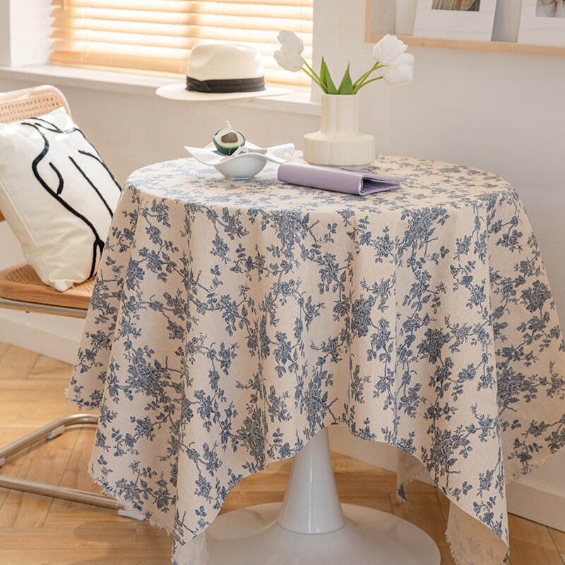 Ins Blue Rose Tablecloth Retro Flower Print Table Cover Picnic Cloth Home Decorations Living Room Bedroom Decor manteles de mesa