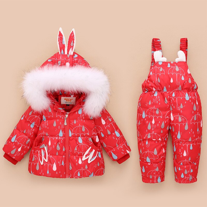Kinderen Kleding Set Winter Warm Baby Boy Kleding Kids Ski Sneeuw Pakken Overalls Donsjacks Voor Meisjes Bovenkleding Jas + jumpsuit: Rood / 9m