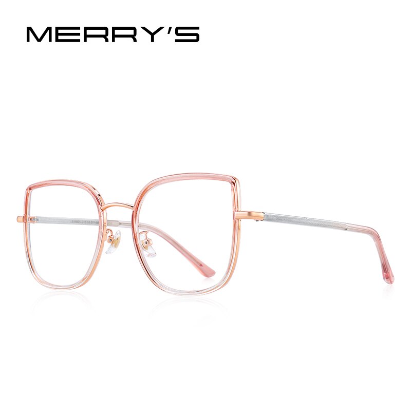 MERRYS Women Retro Cat Eye Glasses Frame Ladies Eyeglasses Myopia Prescription Optical Eyewear S2605: C04 Pink