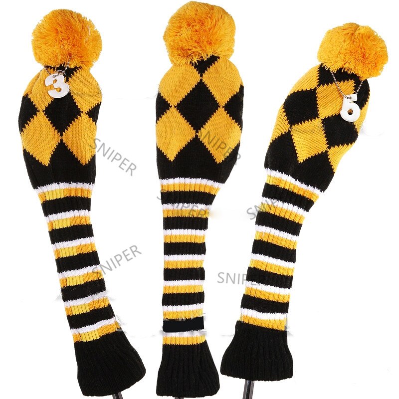 Golf Hout Club Cover #1/#3/#5 Driver/Fairway Hoofd Covers Pom Pom Gebreide lange-Hals Sok Stijl Golf Headcovers: 3pcs yellow