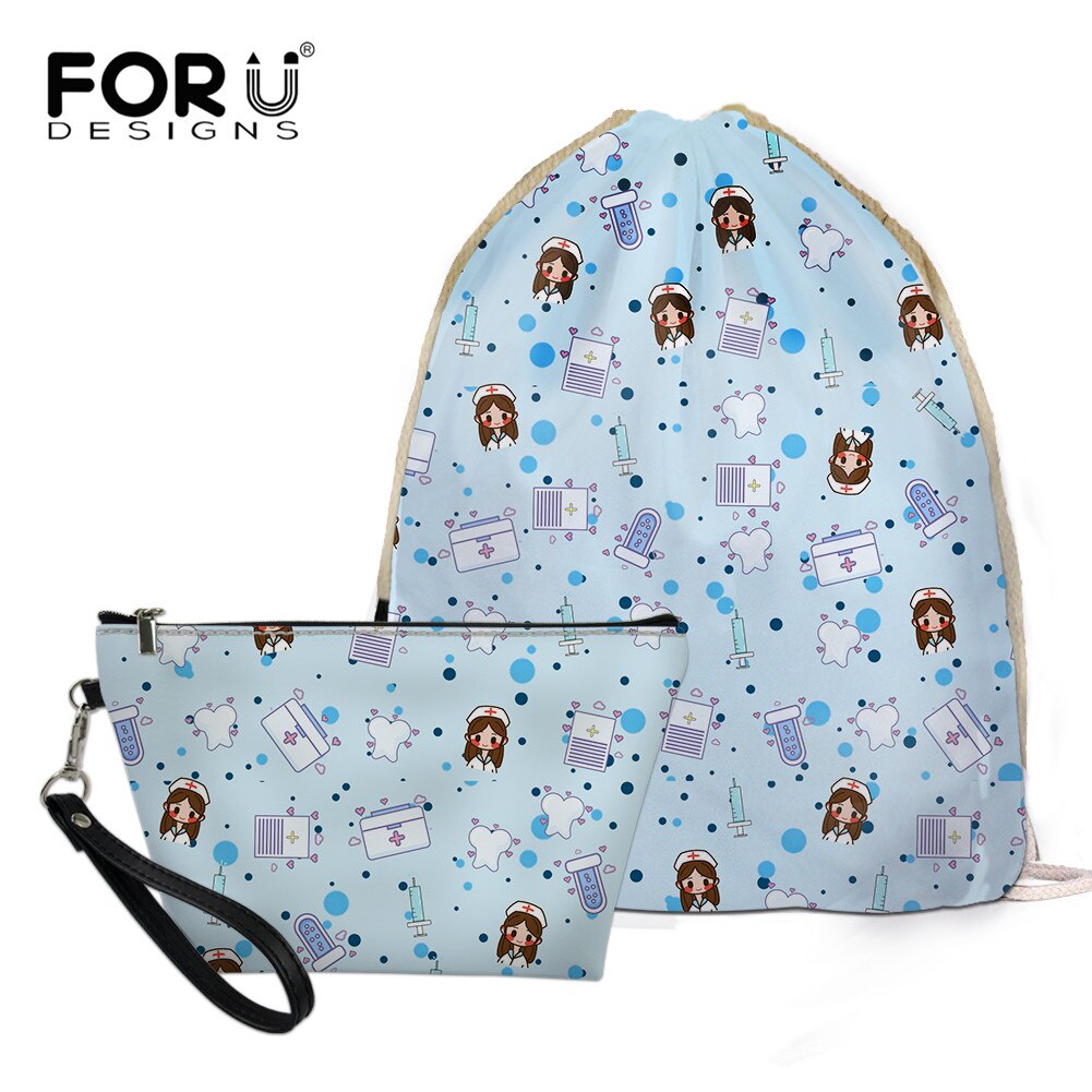 FORUDESIGNS Women’s Drawstring Bag Sets Nurse Girls Woman Foldable School Girls Cloth Backpack Small Shoes Pack: BLG3647Z3Z8