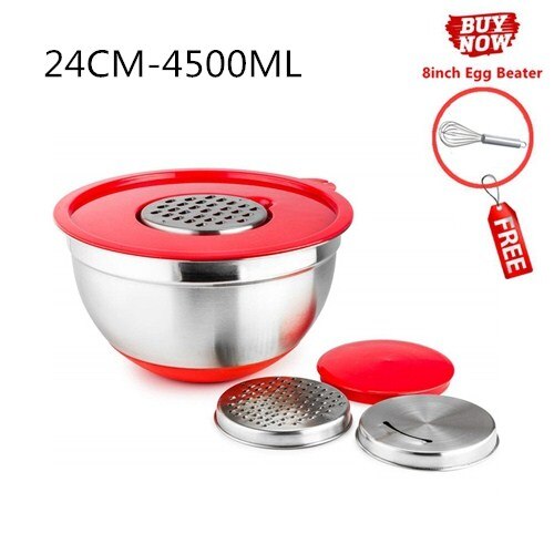 Stainless Steel Ingredients Standby Bowls Mixing Bowl Non-Slip DIY Cake Bread Salad Mixer Food Container With Grater/Egg Beater: 24cm
