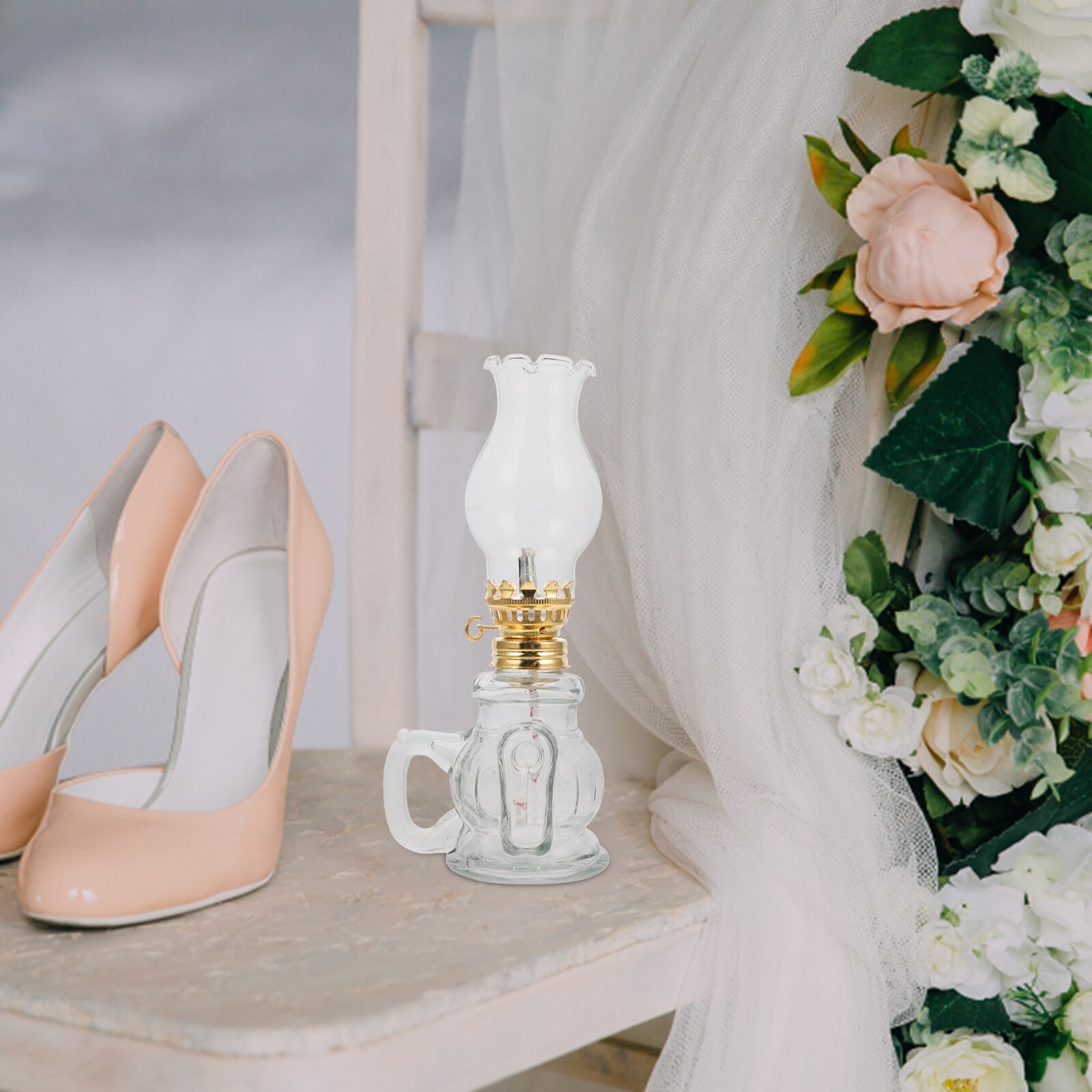 1 Set Household Kerosene Oil Light Retro Oil Lamp Glass Kerosene Lamp with Wicks