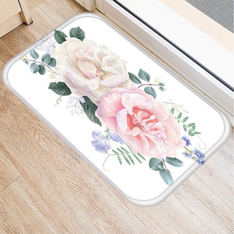 Rosa blomstertrykk kjøkkenmatter anti-skli gummitape stue balkong bad teppe dørmatter i gangen 48259: 2dd-48259-001