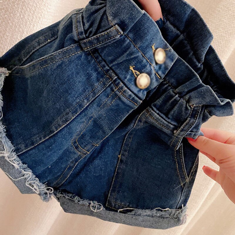 Pantaloni estivi per ragazze pieghe per graffi vita alta Jeans All-Match pantaloncini moda abbigliamento per bambini