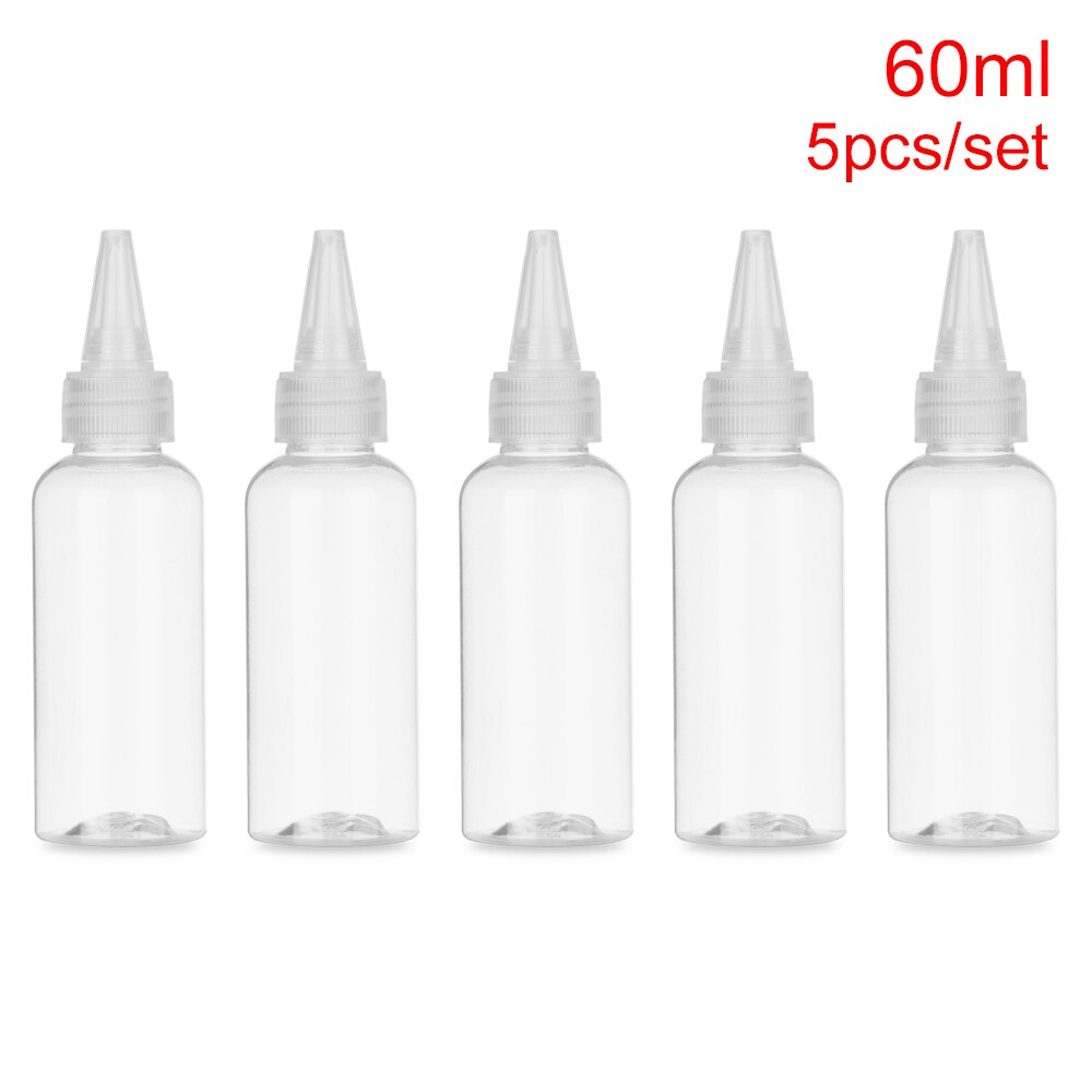 5 stk/sæt 10-250ml tomme dråbeflaske med børnesikret låg plastdyse dråbehætte nyttig bærbar genopfyldelig klemflaske: 60ml
