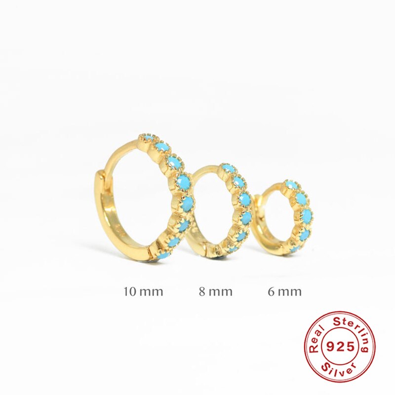 925 Sterling Silver Huggies Pendientes Turquois Piercing Hoop Earring For Women Girls Round Circle Earrings Jewellry