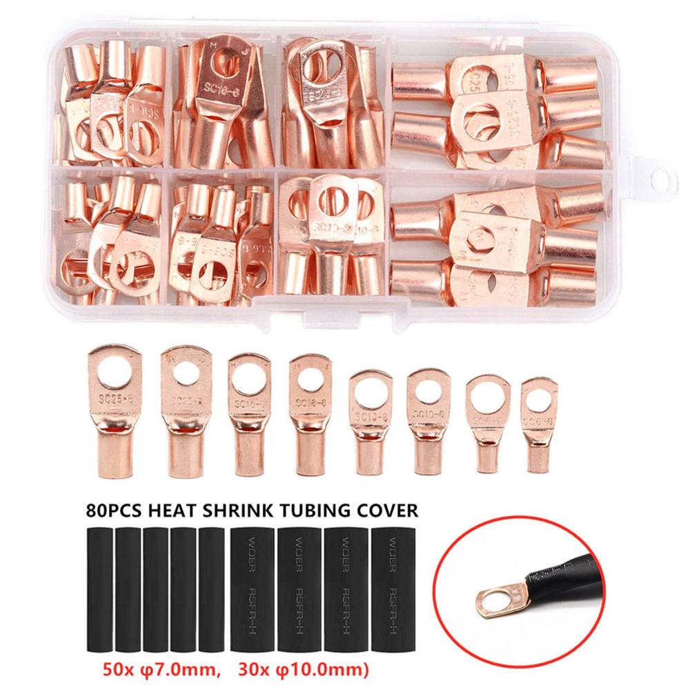 140CPS Car Auto Copper Ring Terminal Wire Crimp Connector Bare Cable Battery Terminals Soldered Connectors Assortment Kit