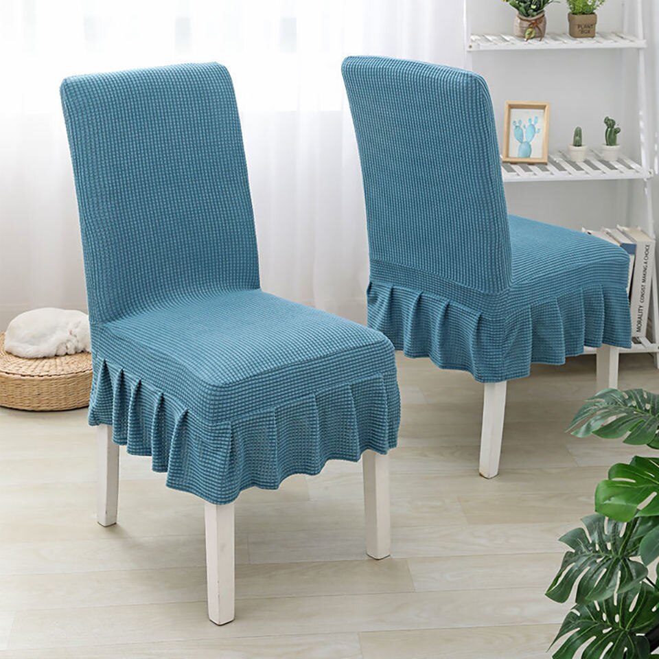 Super Soft Polar Fleece Fabric Skirt Style Chair Cover Elastic Chair Covers Spandex For Kitchen/Wedding Chair Covers Dining Room: Light blue