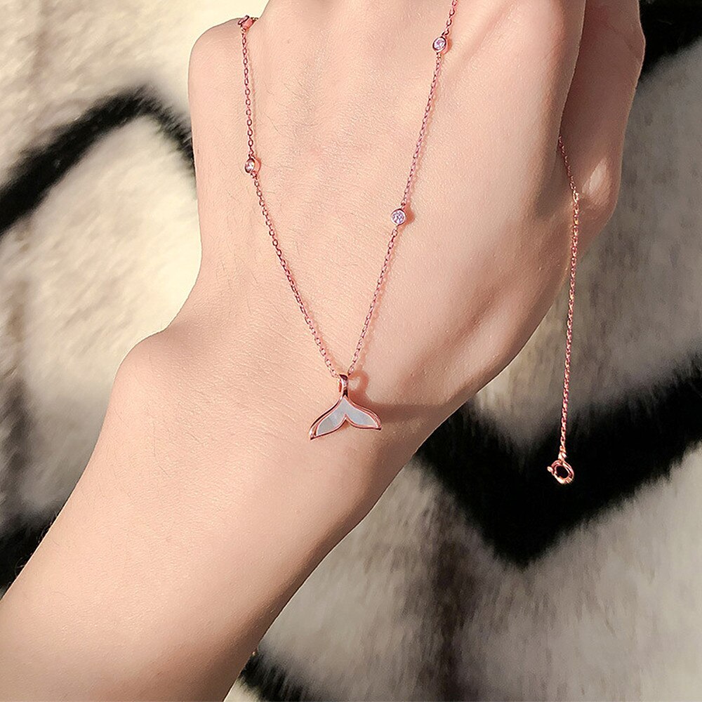 eins fischschwanz zirkon diamanten edelsteine anhänger halsketten für frauen Rose Gold Ton Halsband schmuck Schmuckstück neue: Rose Gold Farbe