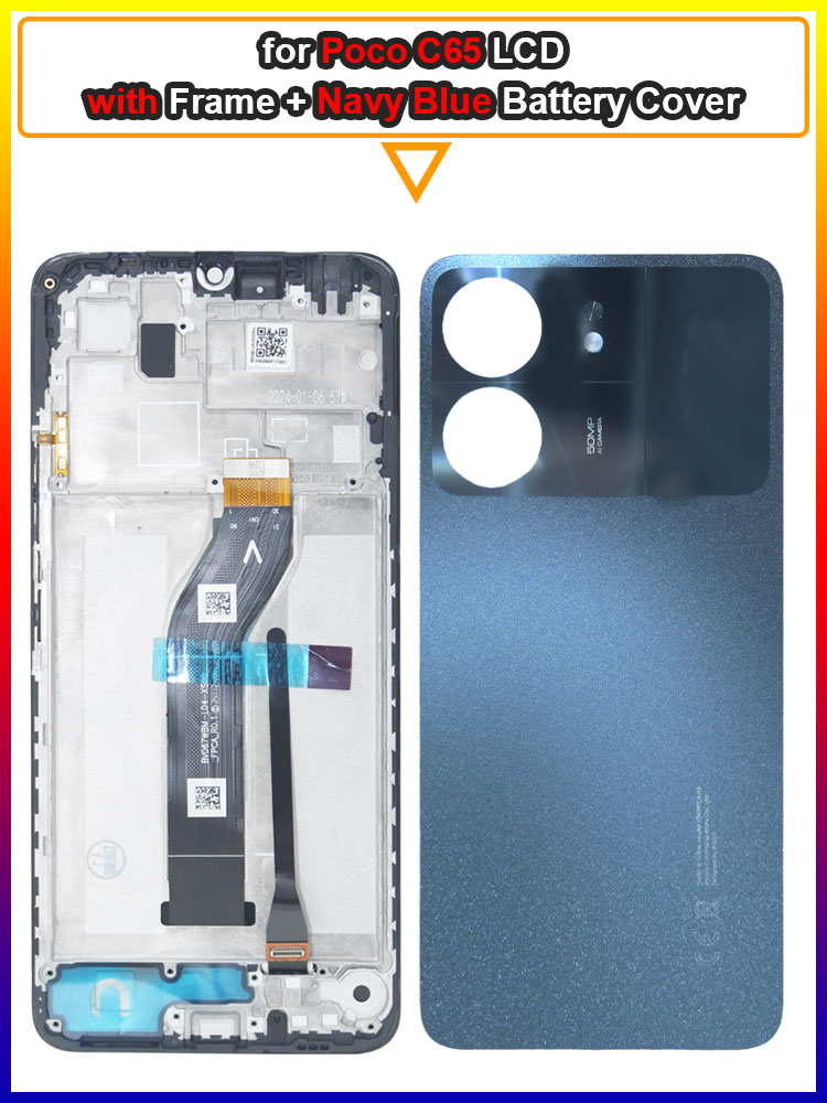 6.74'' LCD for Xiaomi Redmi POCO C65 LCD Display Touch Screen Digiziter Replacement for Redmi POCO C65 2310FPCA4G LCD With Frame: Blue Lotus