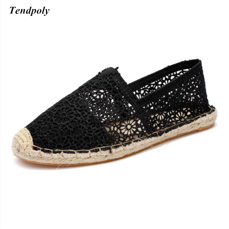 Zomer selling nationale wind gras kant hollow visser platte schoenen maat (35-40) een pedaal lui casual damesschoenen: Black / 9