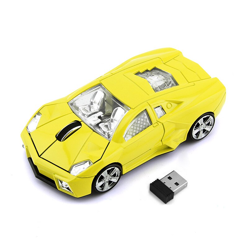 USB Computer Mouse Mini Gaming Mice Sports Car Shaped Wireless Mouse 3D 1600DPI Optical Ergonomic Office Mause For PC Kid: YELLOW