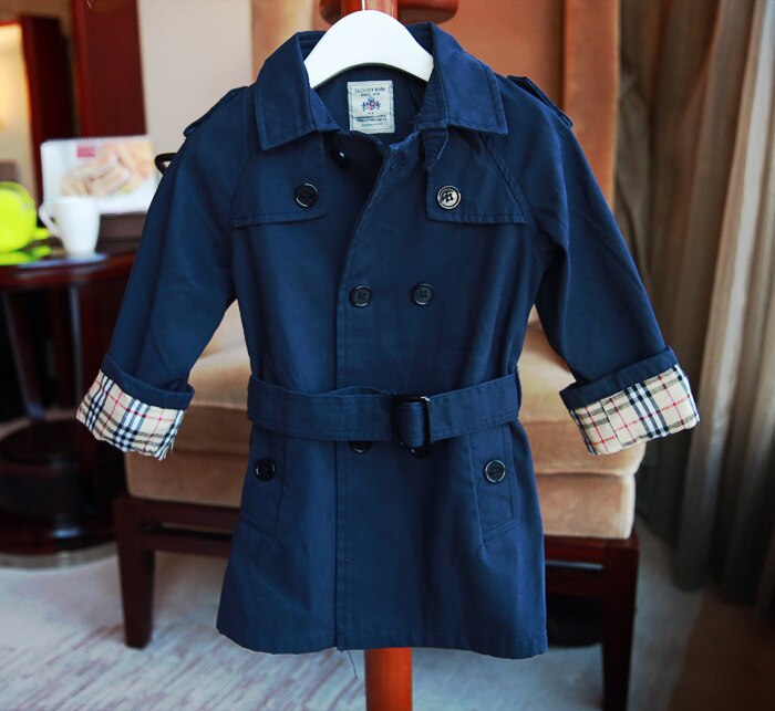 Boys Trench Coat Double-breasted Long Sleeve Outerwear Kids Windbreaker Children Trench Jacket Navy Blue 3-7Y