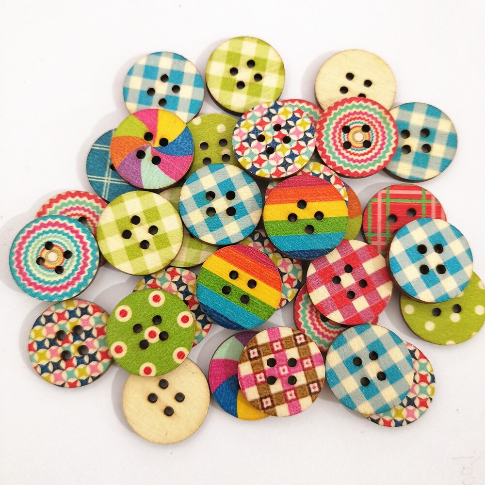 100 Pcs 20 Mm Gemengde Ronde 4 Gaten Houten Knopen Baby Naaien Accessoires Diy Ambachten Voor Scrapbooking Kaartmaken