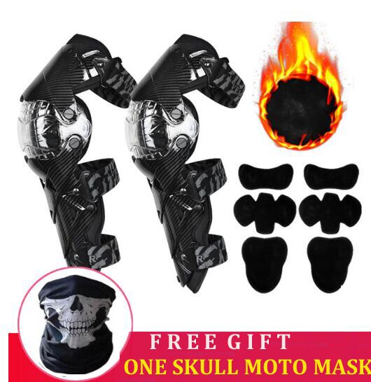 VEMAR Motorcycle Knee Pads Racing Moto Knee Guards CE Motocross Protection Riding Safety Protective Gear Adults Knee Protector: E-18 BK Warm lining