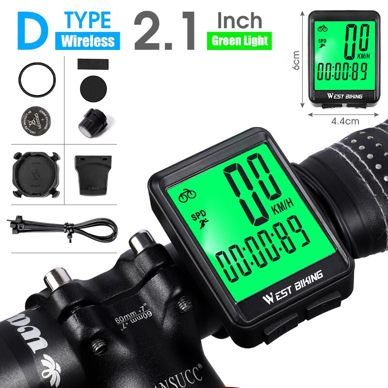 West Biking Wireless Bike Computer Speedometer Odometer Rainproof Bike Measurable Temperature Stopwatch Cycling Bicycle Computer: D Wireless White LED