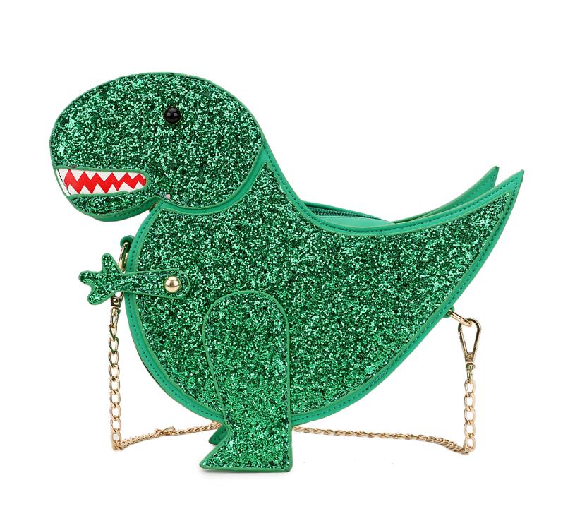 Sac à bandoulière à paillettes en forme de dinosaure pour femmes, sacs à main avec chaîne, pochette décontractée en cuir Pu: green