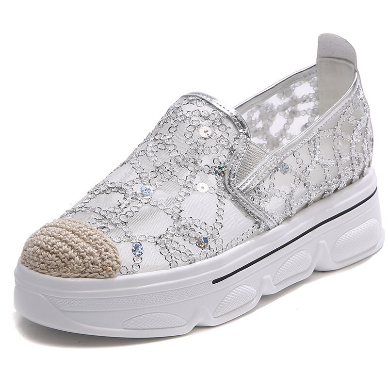 Tenis Feminino Women Tennis Shoes Gold Silver Non-slip Jogging Athletic Fitness Trainers Sneakers: Silver / 5