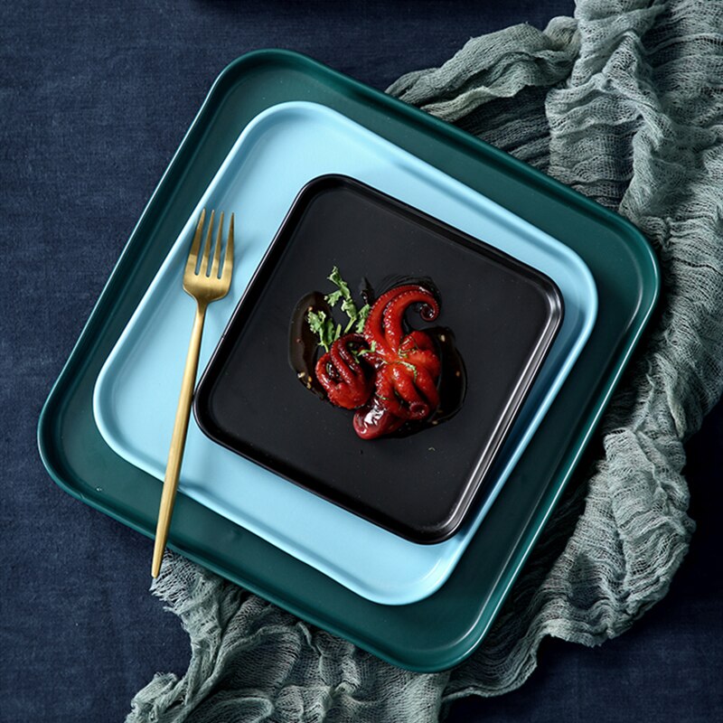 Firkantet tallerken flat keramisk servise hjem kjøkken porselen rekvisita biff matbit kake fett romantisk middagsretter